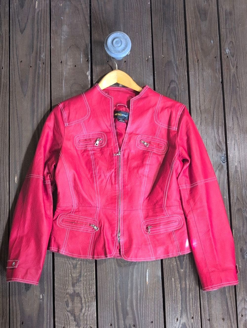 Vintage Y2K Metrostyle Red Leather Zip-Front Women's Jacket M